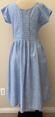 Vintage 80s Chandni Chambray Dress M 100% Cotton Pockets Midi Prarie Western