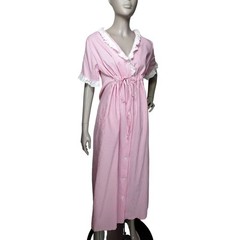 Vintage 50s Carol Brent Pink Candy Stripe Lace Belted Nightgown Robe House Dress