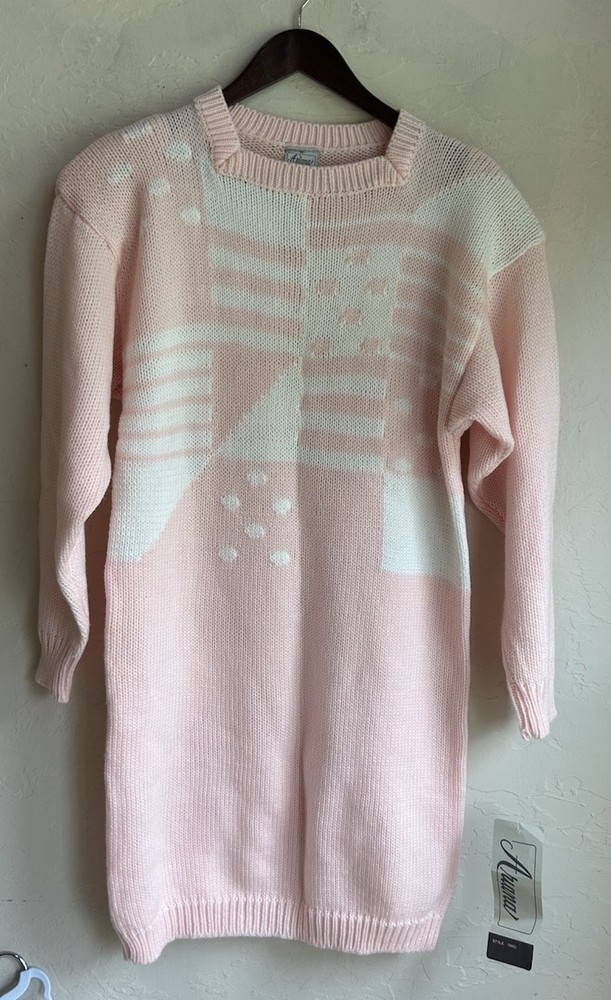 Vintage 80s Ariana Sweater Dress NWT M Baby Pink Retro Coquette Kawaii Pastel
