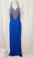 SHO MAX ORIGINALS BLUE SILK BEADED EVENING GOWN SZ SMALL**SEE PICTURES**