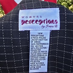 80s Wmns Perceptions Red Black Check Vtg Midi Dress Blazer Suit Set Outfit 14W