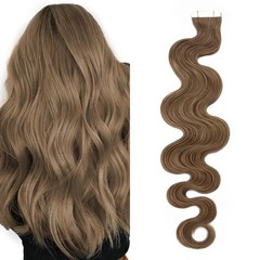SEGO Light Brown Wavy Tape In Hair Extensions 20pcs 18″ Remy Human Hair Seamless