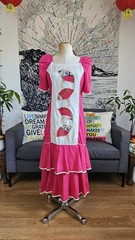 VTG 80s SIDAN HAWAII Tiered Midi MuuMuu Dress Med Beach Resort asian embroidered