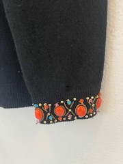 CERVELLE Sweater Beaded Embellished Open Cardigan Ramie Cotton Black Vintage L