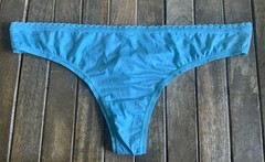 Vtg 8 XL Turquoise Ex Low Silky Satin Thong Bikini Panties W Lace Trim