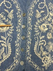 Vintage Lanz Originals Blue Chambray Midi Dress Vest Embroidery Cottagecore
