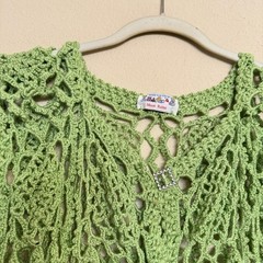 Vintage Hand Crochet Knit Vest Size Medium Green Sweater Sleeveless Boho Retro