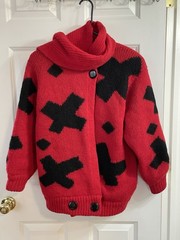 Vintage Carlisle Couture Red Black Sweater Scarf Collar 80s Avant Garde