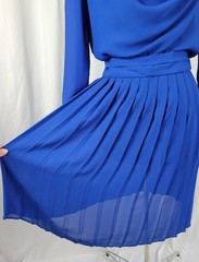 Vtg Lisa Michaels Blue Blouson Dress w Draped Neckline & Matching Belt Size 8
