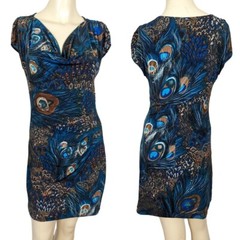 Linda Segal Vintage 1990’s peacock abstract print empire waist mini dress S