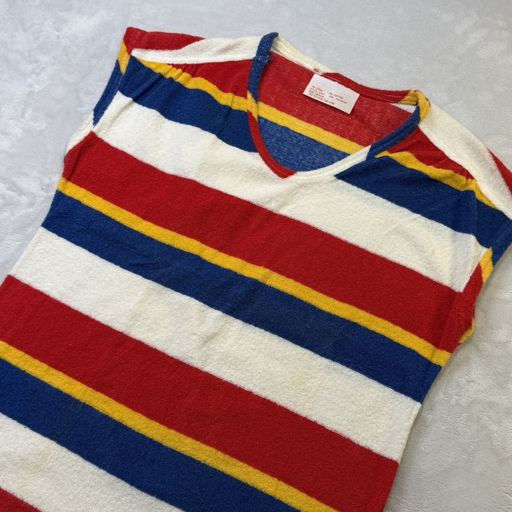 Vtg 70s 80s Catalina Jrs Terry cloth Tunic Top Purple Sz M Beach Vacation Swim