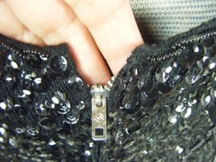 Vtg 60s Heavy Sequin Fringe Beaded Wool Black Tunic Mini Dress-Bust 34-38/2XS-XS