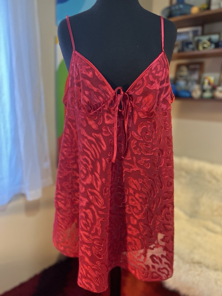 Vtg 1990’s Gilligan O’Malley Red Babydoll Nightgown Mini Dress Red 2XL