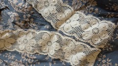 Vintage Blue Light Gray Floral V-Neck Long Sleeve White Lace Maxi Dress Size S