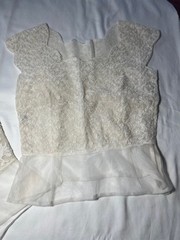 Two Antique Edwardian Victorian Ivory Lace Tulle Blouse Top Wedding NOS