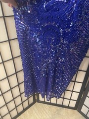 Vintage Blue 100% Silk Sequins Sheer Cocktail New Years Gown Dress By Swee Lo