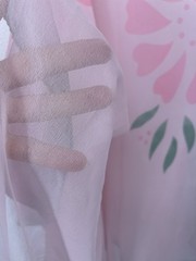 VTG 1970s Flapper Pink Hippie Fairy Sheer Fluted Kimono Sleeves Top Wrap Shrug