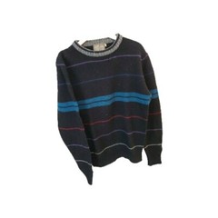 VTG 90s Loft & Brownstone Black Strip 100% Wool Knit Sweater Warm Large