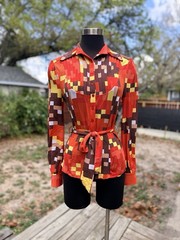 2000s Y2K Bebe Abstract Pattern Button Down Blouse Top