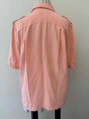 Vintage 90s Pink Salmon Silk Short Sleeve Button down Top M Oversize