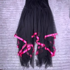 Kiki USA Womens XL Vintage Y2K Black Pink Tulle Drop Waist Handkerchief Dress