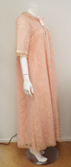 Vintage Odette Barsa Pink Nylon Lace Peignoir Set SMALL New Old Stock Tags Fancy