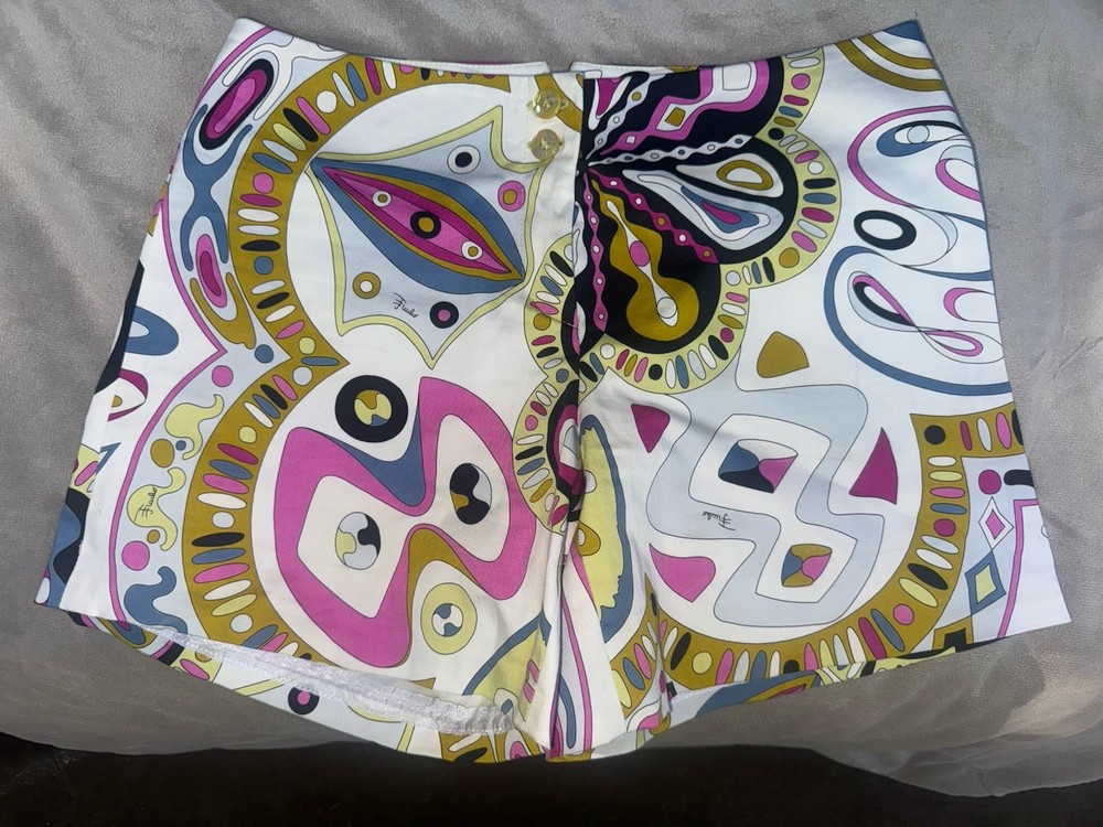 Vintage Emilio Pucci Multicolor Abstract Print Vibrant Shorts Never Worn Sz S