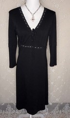 VTG Max Studio Rayon Blend Little Black Opaque Dress Bell Sleeves Medium 36 Bust