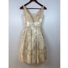 Vintage Cocktail Dress 7 Champagne Gold Floral Brocade Union Made 50s 60s ILGWU