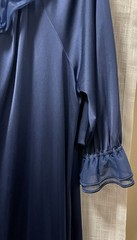 Vintage Shadow Line Medium Navy 2-pc Robe Gown Set Ruffle Collar Made in USA