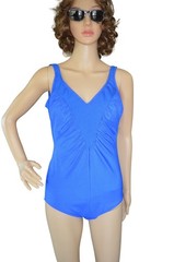 Vintage 80s Robby Len Blue One Piece Swim Suit Women’s VTG Size 14 Retro Summer