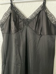 Vtg Shiny Silky Nylon Full Slip Nightgown Vanity Fair Black Dress
