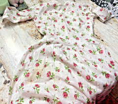 Handmade full length prairie dress & bonnet lace ruffle w 24″ l 52″ vintage 70s