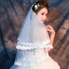 Bride Double Layered Pure White Pearl Veil Headwear Engagement Wedding Lace Veil