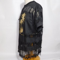 Vintage 1980s Shredded Fringe ST THOMAS 1987 Single Stitch Black T Shirt Size XL