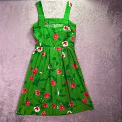 Vintage Talbots Women Sundress 10 Green Floral Pin-Tucked Cotton A-Line Dress