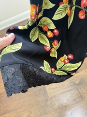 Vintage Y2K Bebe Cherry Print Lace Trim Slip Dress, Black Red, Women’s Size M