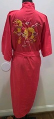 GOLDEN DEER Chinese Red Kimono Robe Size M Dragon Embroidered Asian Robe Salmon