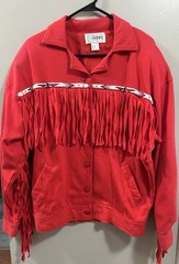 Vintage Cedars Red Fringe Western Jacket Womens Med Southwest Beaded Trim Hippie