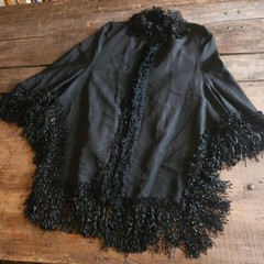 Black Tassel Cape Fringe Trim Capelet Blood Orange Red Lining Antique Victorian