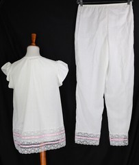 Francheska Valdy Vintage 70’s White Pink Ribbon Lace Pj Set Size Medium Rare