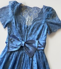 Vintage 70s 80s Maxi Dress Romantic Blue Satin Lace Cottagecore Puff Sleeve Gown
