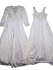 VTG Shadowline Bridal Cream SILKY Nylon Peignoir Robe Nightgown olga esque MED