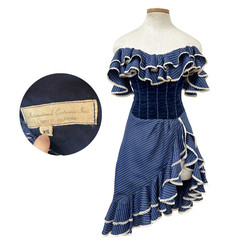 Vintage 1970s International Costumes Inc. Navy Pin Stripe Saloon Corset Dress