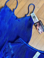 Vintage Maidenform Camisole Panties Set Hi Cut Fairycore Pleated Elegance Blue M