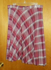70s 80’s Vintage Queen Casuals Cranberry Gray Pleated Plaid Skirt Size Large