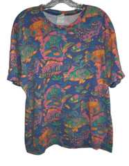 Women’s Vintage Ken Done Wearable Art Colorful Tropical Fish Print T-Shirt Sz 2X