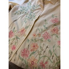 Vintage Embroidered Floral Jacket Womens L XL Cottagecore Garden Party Cardigan