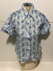 Vintage 50s/60s Paisley Print Short Sleeve Button Front Blouse Sz 36 K-Mart
