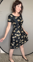 Vintage 50s Suzy Perette Silk Dress Daisy Floral Black Sz 4 yellow white skater